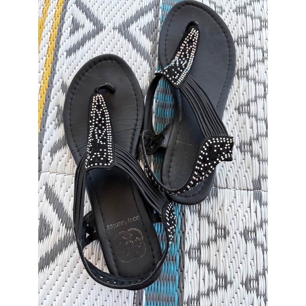 Daisy Fuentes Womens Black Rhinestone Wedge Sandals Elastic Straps Size 8